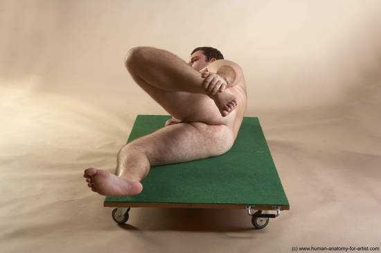 Nude Man White Laying poses - ALL Overweight Short Brown Laying poses - on back Realistic