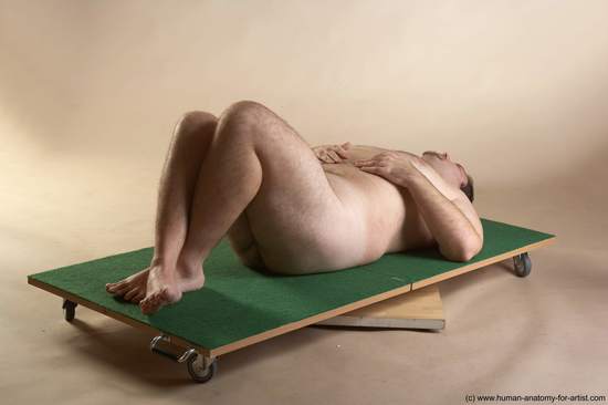 Nude Man White Laying poses - ALL Overweight Short Brown Laying poses - on back Realistic