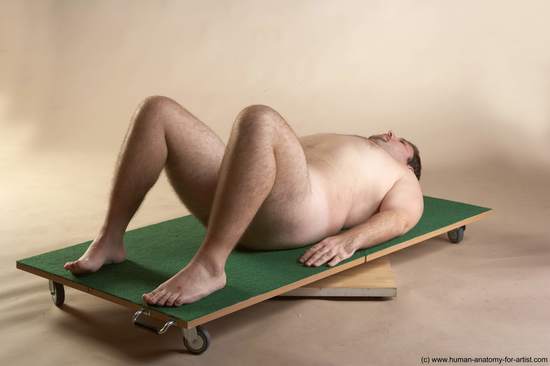 Nude Man White Laying poses - ALL Overweight Short Brown Laying poses - on back Realistic