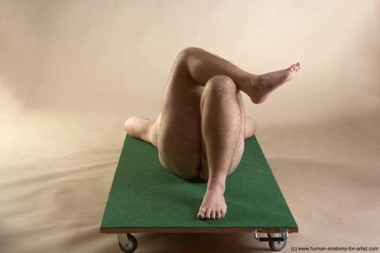 Nude Man White Laying poses - ALL Overweight Short Brown Laying poses - on back Realistic