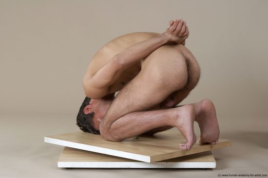 Nude Man White Kneeling poses - ALL Slim Short Kneeling poses - on both knees Black Realistic