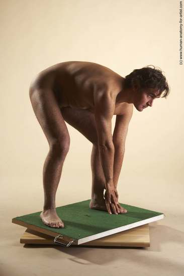 Nude Man White Standing poses - ALL Slim Short Brown Standing poses - bend over Realistic