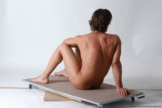 Nude Man White Sitting poses - simple Slim Short Brown Sitting poses - ALL Realistic