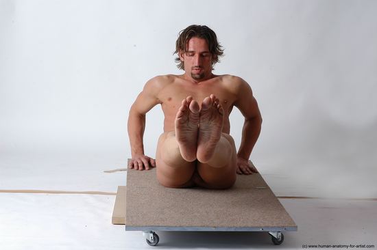 Nude Man White Sitting poses - simple Slim Short Brown Sitting poses - ALL Realistic