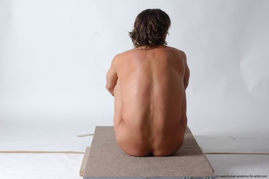 Nude Man White Sitting poses - simple Slim Short Brown Sitting poses - ALL Realistic