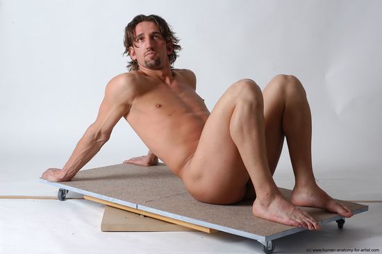 Nude Man White Sitting poses - simple Slim Short Brown Sitting poses - ALL Realistic