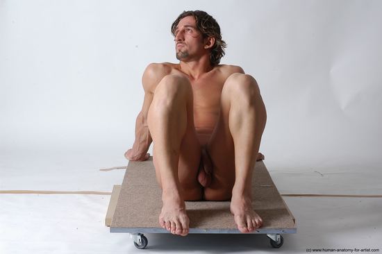 Nude Man White Sitting poses - simple Slim Short Brown Sitting poses - ALL Realistic