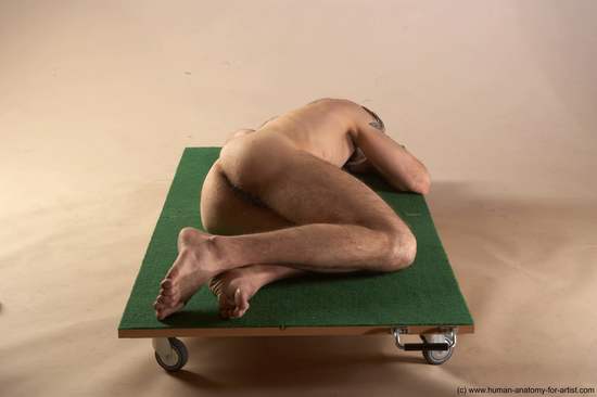 Nude Man White Kneeling poses - ALL Underweight Short Brown Realistic