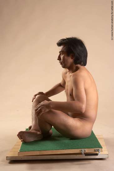 Nude Man Another Sitting poses - simple Slim Short Black Sitting poses - ALL Realistic