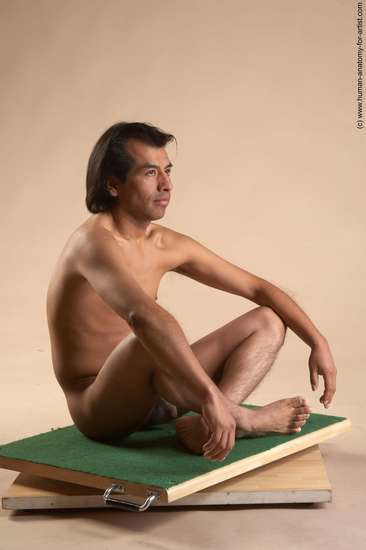 Nude Man Another Sitting poses - simple Slim Short Black Sitting poses - ALL Realistic