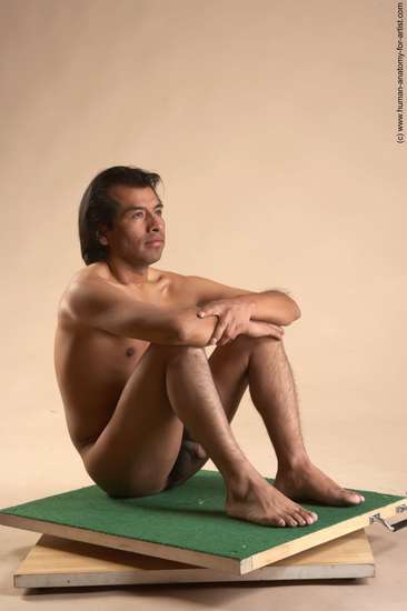 Nude Man Another Sitting poses - simple Slim Short Black Sitting poses - ALL Realistic