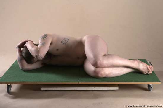 Nude Man White Laying poses - ALL Average Long Brown Laying poses - on side Realistic