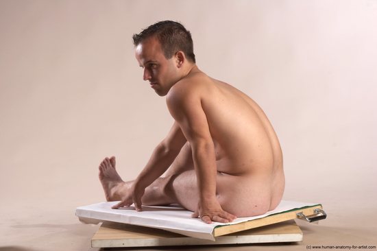 Nude Man White Sitting poses - simple Slim Short Brown Sitting poses - ALL Realistic