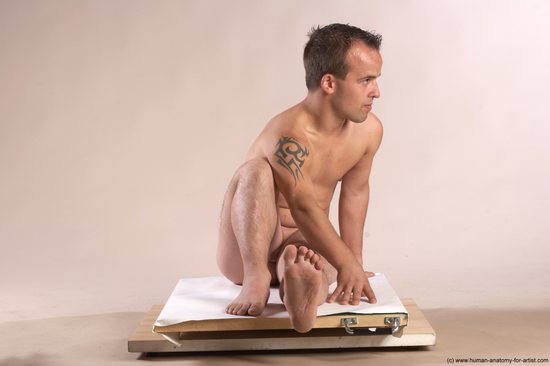 Nude Man White Sitting poses - simple Slim Short Brown Sitting poses - ALL Realistic