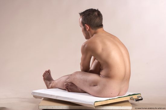 Nude Man White Sitting poses - simple Slim Short Brown Sitting poses - ALL Realistic