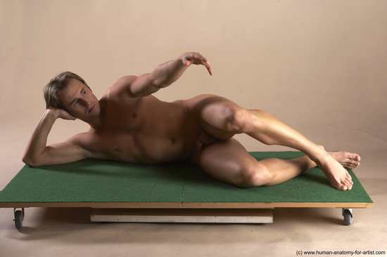 Nude Man White Kneeling poses - ALL Athletic Short Brown Realistic