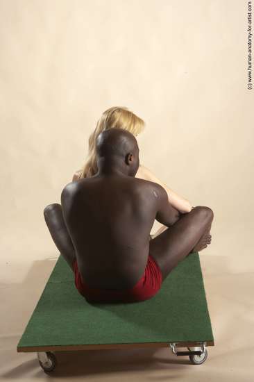 Underwear Woman - Man Black Laying poses - ALL Average Bald Laying poses - on back Academic