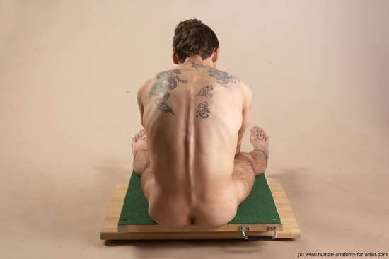 Nude Man White Sitting poses - simple Underweight Short Brown Sitting poses - ALL Realistic