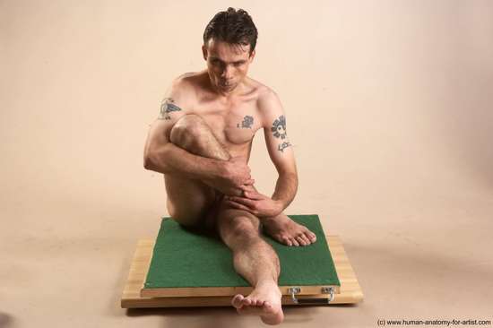 Nude Man White Sitting poses - simple Underweight Short Brown Sitting poses - ALL Realistic