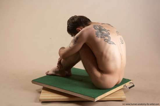 Nude Man White Sitting poses - simple Underweight Short Brown Sitting poses - ALL Realistic