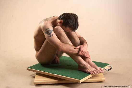 Nude Man White Sitting poses - simple Underweight Short Brown Sitting poses - ALL Realistic