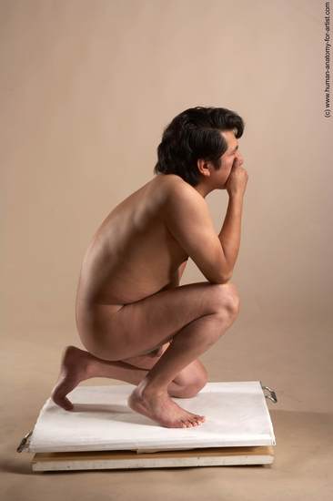 Nude Man Another Kneeling poses - ALL Chubby Short Kneeling poses - on one knee Black Realistic