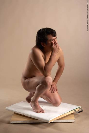 Nude Man Another Kneeling poses - ALL Chubby Short Kneeling poses - on one knee Black Realistic