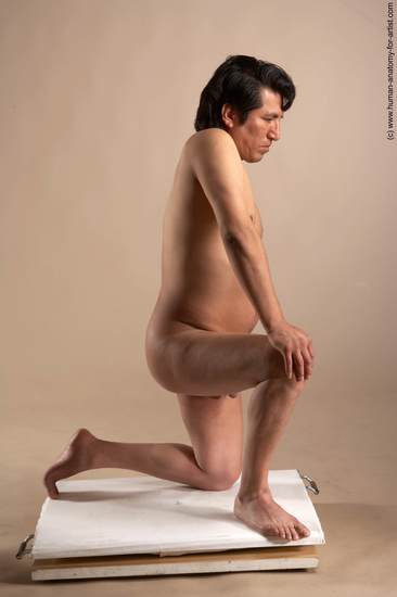 Nude Man Another Kneeling poses - ALL Chubby Short Kneeling poses - on one knee Black Realistic