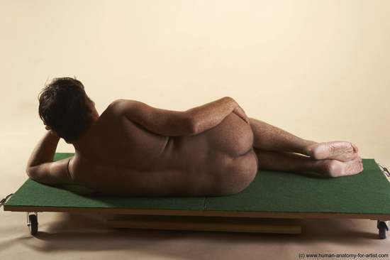 Nude Man White Laying poses - ALL Average Short Brown Laying poses - on side Realistic