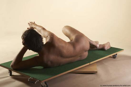 Nude Man White Laying poses - ALL Average Short Brown Laying poses - on side Realistic