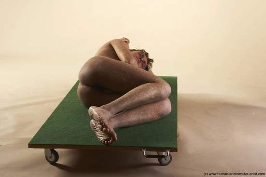 Nude Man White Laying poses - ALL Average Short Brown Laying poses - on side Realistic