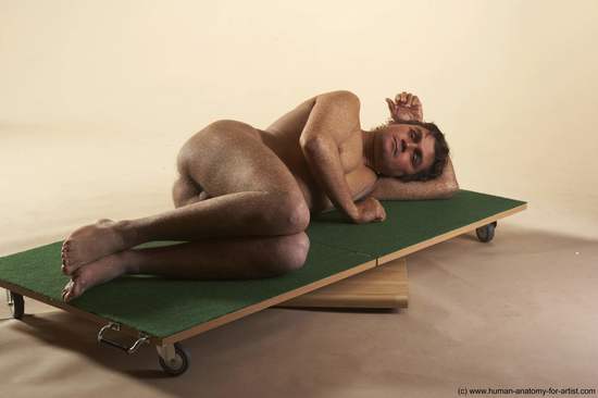 Nude Man White Laying poses - ALL Average Short Brown Laying poses - on side Realistic