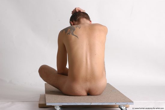 Nude Man White Sitting poses - simple Slim Short Brown Sitting poses - ALL Realistic