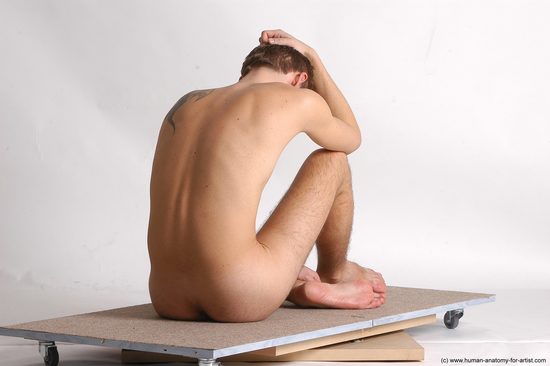 Nude Man White Sitting poses - simple Slim Short Brown Sitting poses - ALL Realistic