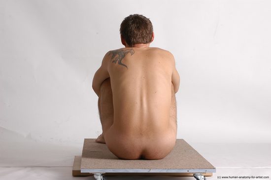 Nude Man White Sitting poses - simple Slim Short Brown Sitting poses - ALL Realistic