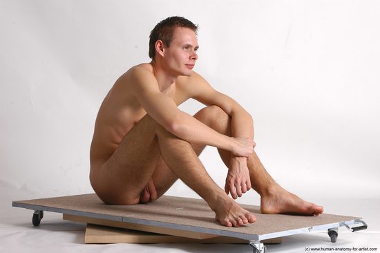 Nude Man White Sitting poses - simple Slim Short Brown Sitting poses - ALL Realistic