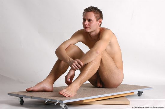 Nude Man White Sitting poses - simple Slim Short Brown Sitting poses - ALL Realistic