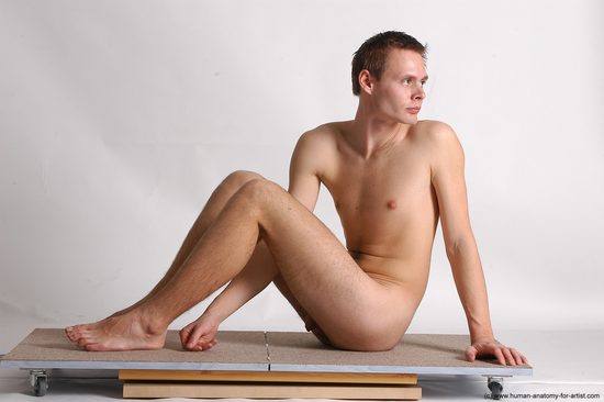 Nude Man White Sitting poses - simple Slim Short Brown Sitting poses - ALL Realistic