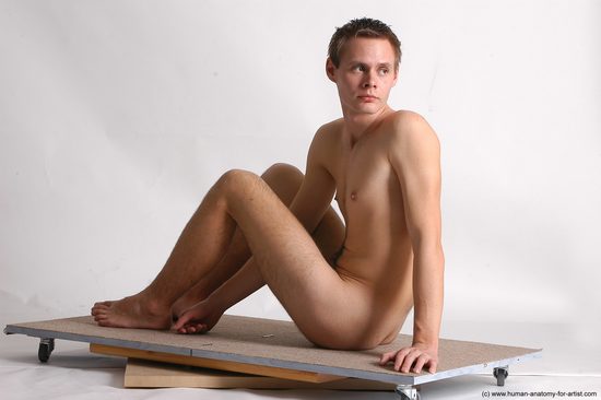 Nude Man White Sitting poses - simple Slim Short Brown Sitting poses - ALL Realistic