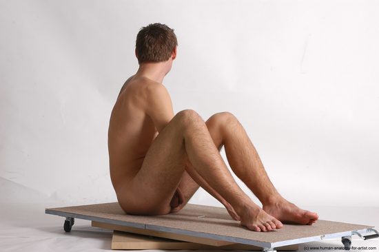 Nude Man White Sitting poses - simple Slim Short Brown Sitting poses - ALL Realistic