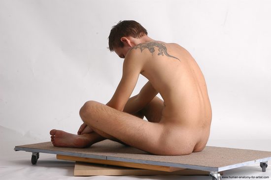 Nude Man White Sitting poses - simple Slim Short Brown Sitting poses - ALL Realistic