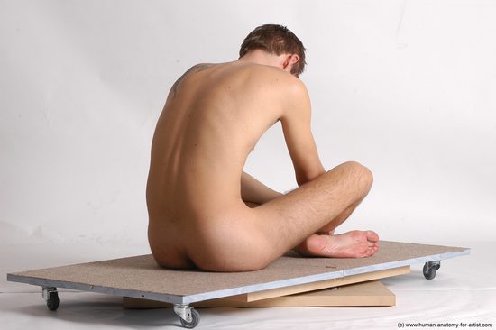 Nude Man White Sitting poses - simple Slim Short Brown Sitting poses - ALL Realistic