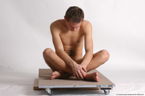 Nude Man White Sitting poses - simple Slim Short Brown Sitting poses - ALL Realistic