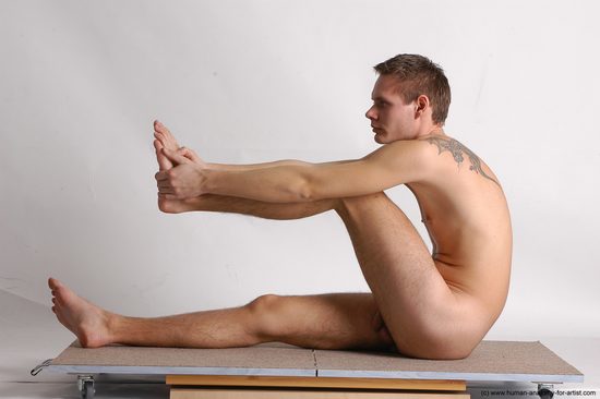 Nude Man White Sitting poses - simple Slim Short Brown Sitting poses - ALL Realistic