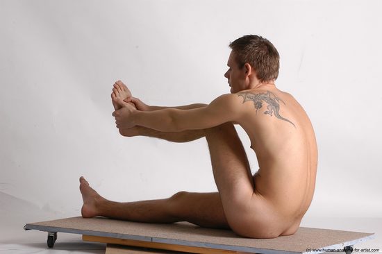 Nude Man White Sitting poses - simple Slim Short Brown Sitting poses - ALL Realistic