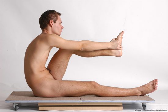 Nude Man White Sitting poses - simple Slim Short Brown Sitting poses - ALL Realistic