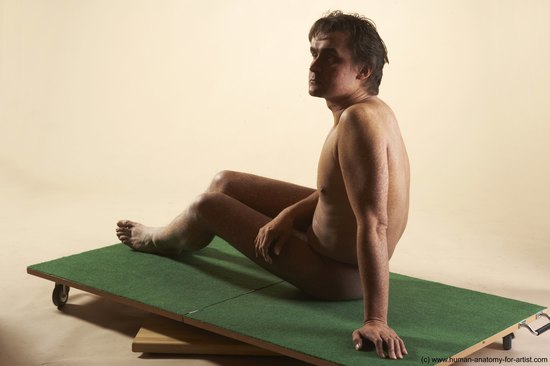 Nude Man White Sitting poses - simple Average Short Brown Sitting poses - ALL Realistic