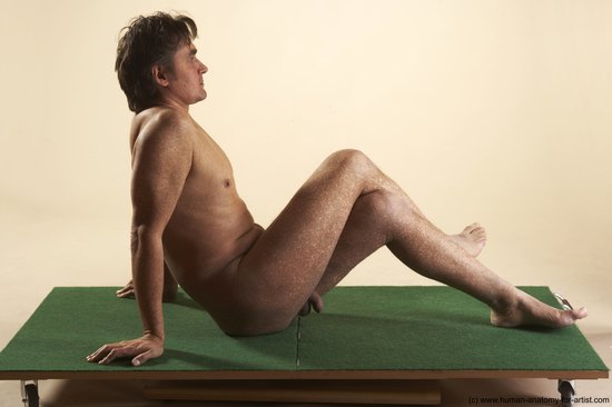 Nude Man White Sitting poses - simple Average Short Brown Sitting poses - ALL Realistic