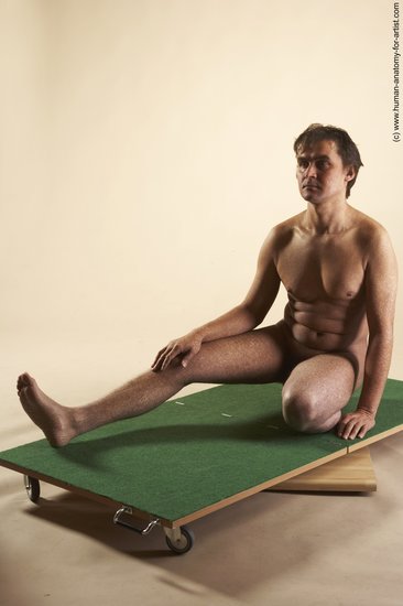 Nude Man White Kneeling poses - ALL Average Short Brown Kneeling poses - on one knee Realistic