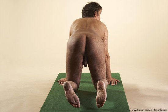 Nude Man White Kneeling poses - ALL Average Short Brown Kneeling poses - on both knees Realistic